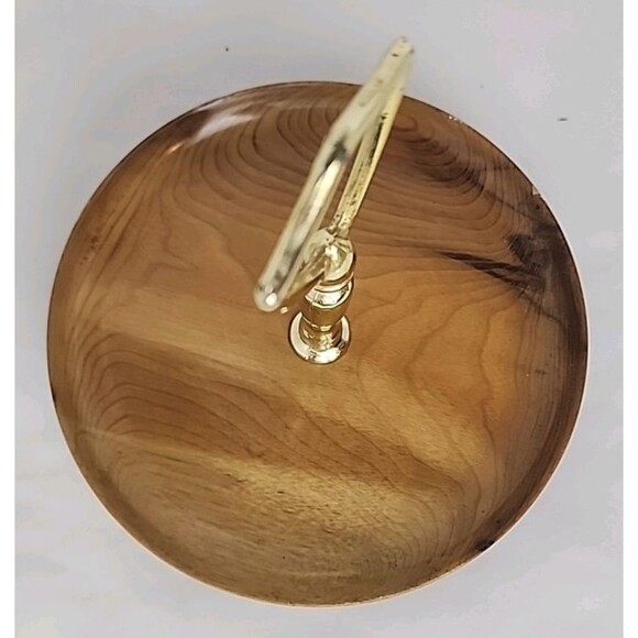 Oregon Made in USA Myrtlewood Gold Metal Handle Wooden Server Dish Brown Vintage - Picture 2 of 10